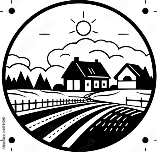 Farm - Black and White Isolated Icon - Vector illustration