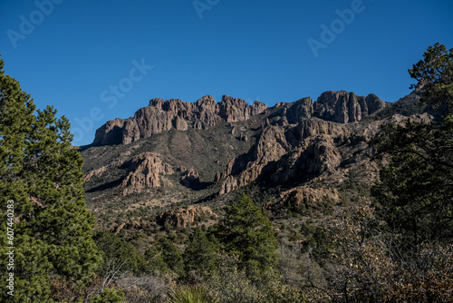 Looking Up at Chisos Mountains Against Blue Sky