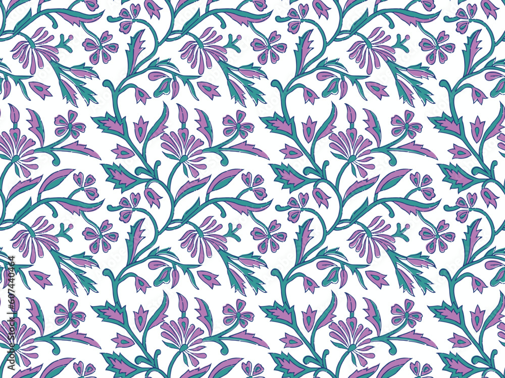 Obraz premium INDIAN FLORAL BLOCK PRINT SEAMLESS PATTERN VECTOR ILLUSTRATION