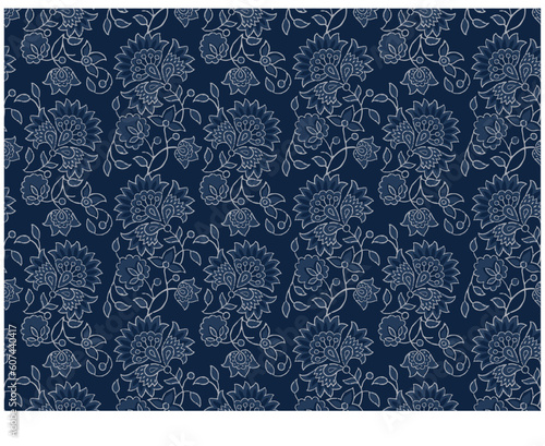 INDIAN FLORAL BLOCK PRINT SEAMLESS PATTERN VECTOR ILLUSTRATION
