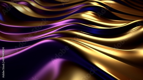 Purple wavy patterns with golden threads. Generative AI