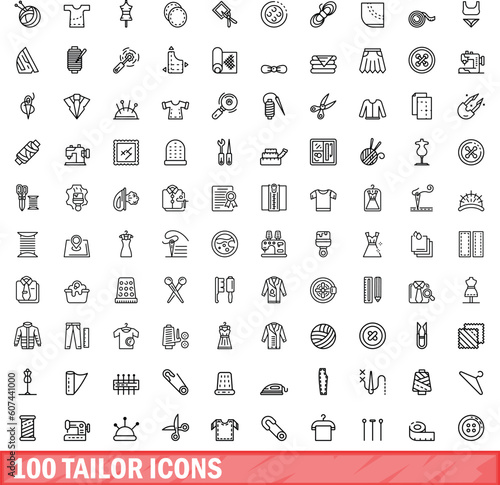 100 tailor icons set. Outline illustration of 100 tailor icons vector set isolated on white background
