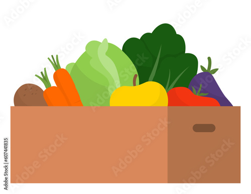 Cardboard box full of fresh vegetables