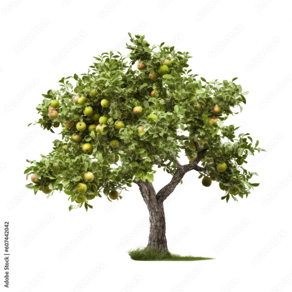 Apple tree isolated on transparent background, Ripe fruits and green foliage, PNG, Generative AI