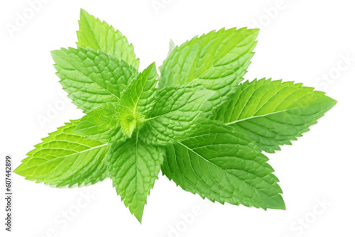 mint leaves on transparent background. AI