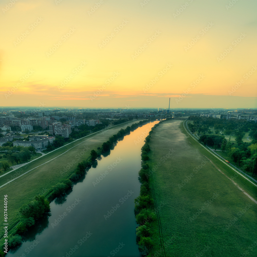 A serene morning on the banks of the Sava River in Zagreb.