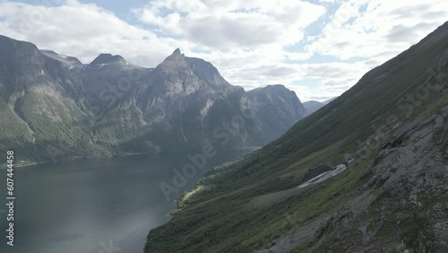 Norway lake, Eikesdalen drone panorama photo