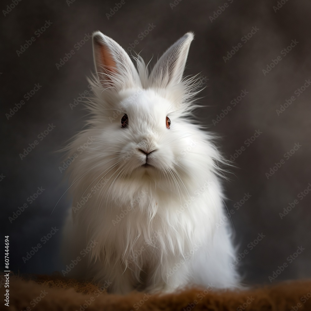 Satin Angora Bunny with a Curious Stance, A Playful Companion Satin Angora Bunny with a Curious Stance, A Playful Companion