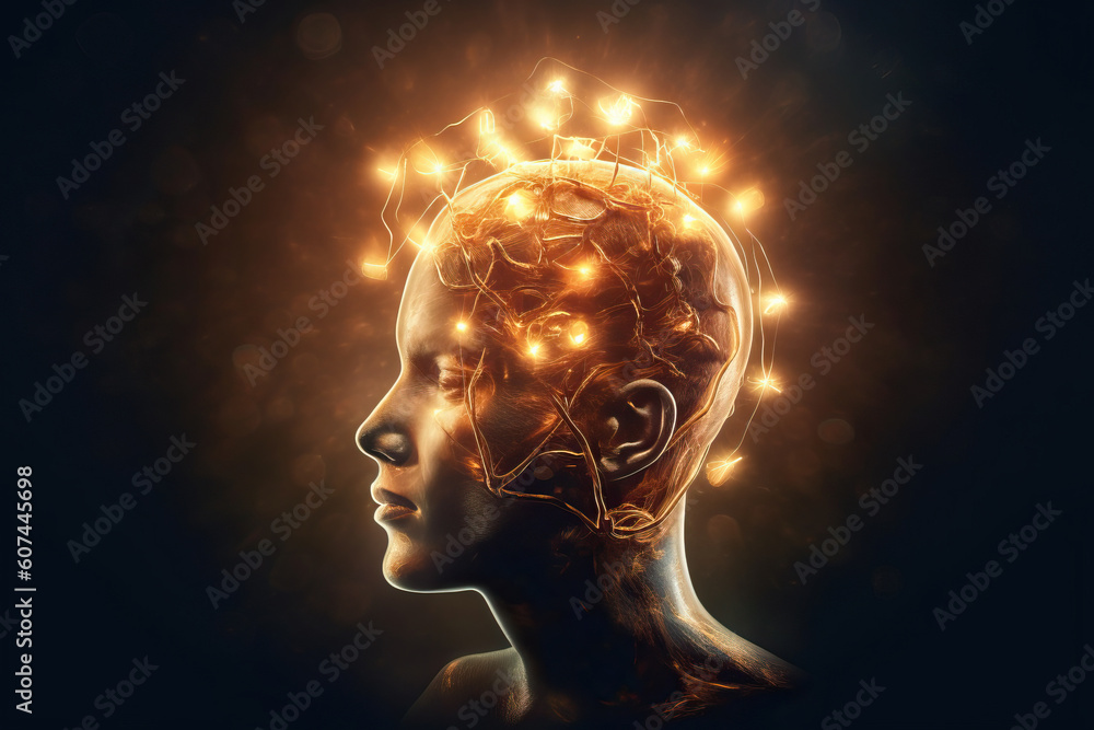 human head with lights in the brain in a futuristic concept human head with lights in the brain in a futuristic concept