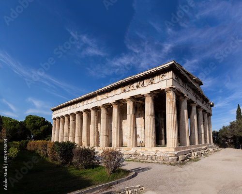 Hephaestus temple in Ancient Agora, well-preserved doric temple. Ancient art, history and religion concept. Athens, Greece