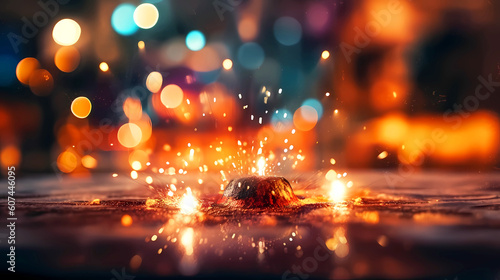 Beautiful background image in bright blurry colors with flying sparks.