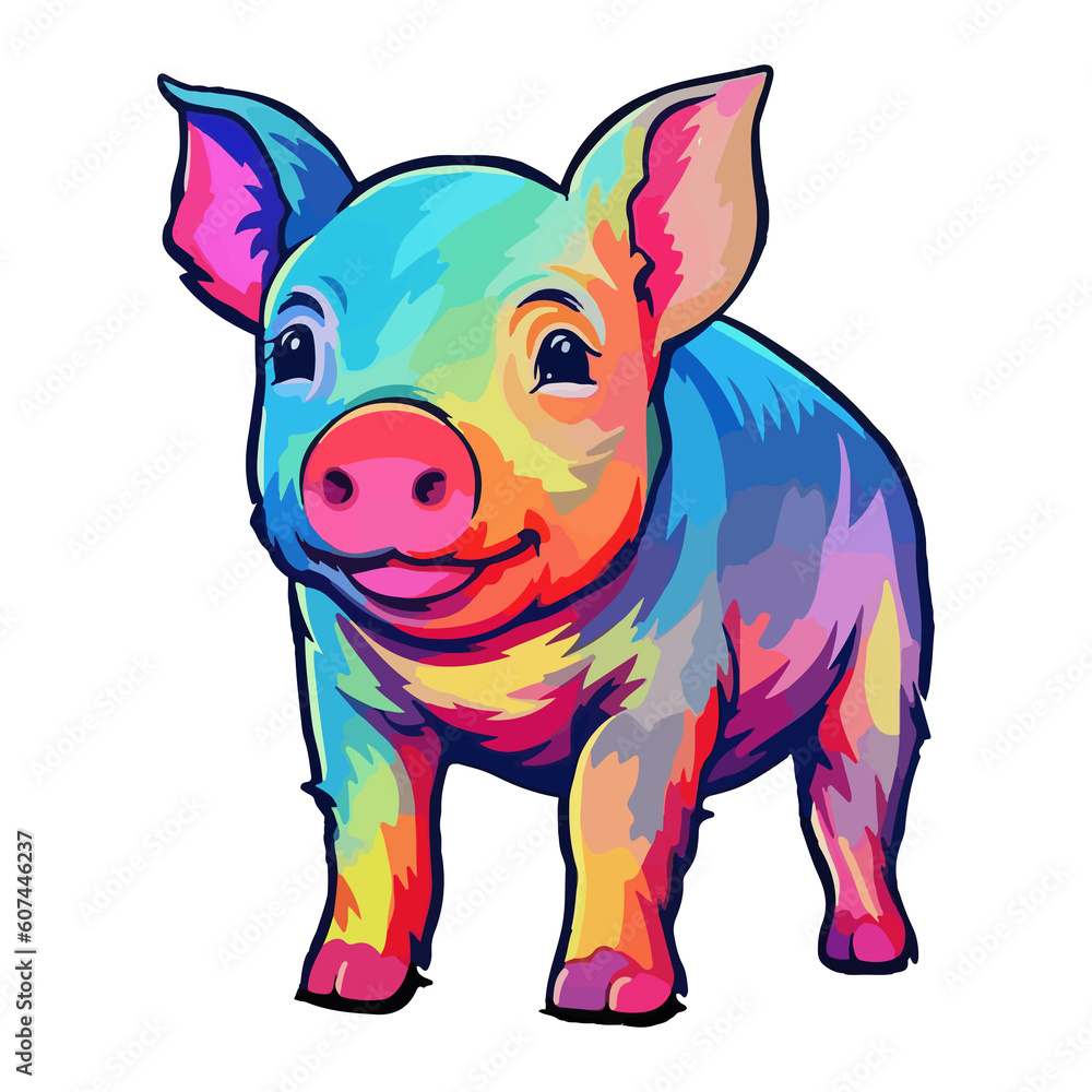 Fototapeta premium Pig modern pop art style, Colorful Pig illustration, Pig pastel sticker cute colors