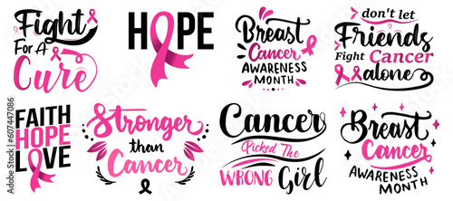 Cancer calligraphy with pink ribbon. Hope  stronger than cancer