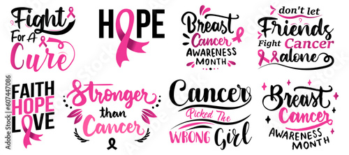 Cancer calligraphy with pink ribbon. Hope, stronger than cancer
