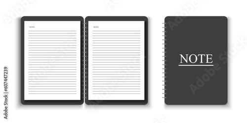 Notebook template mockup with shadow. Note template with paper sheet