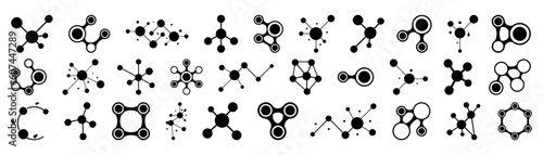 Set of black molecule icons. Black molecule icon collection