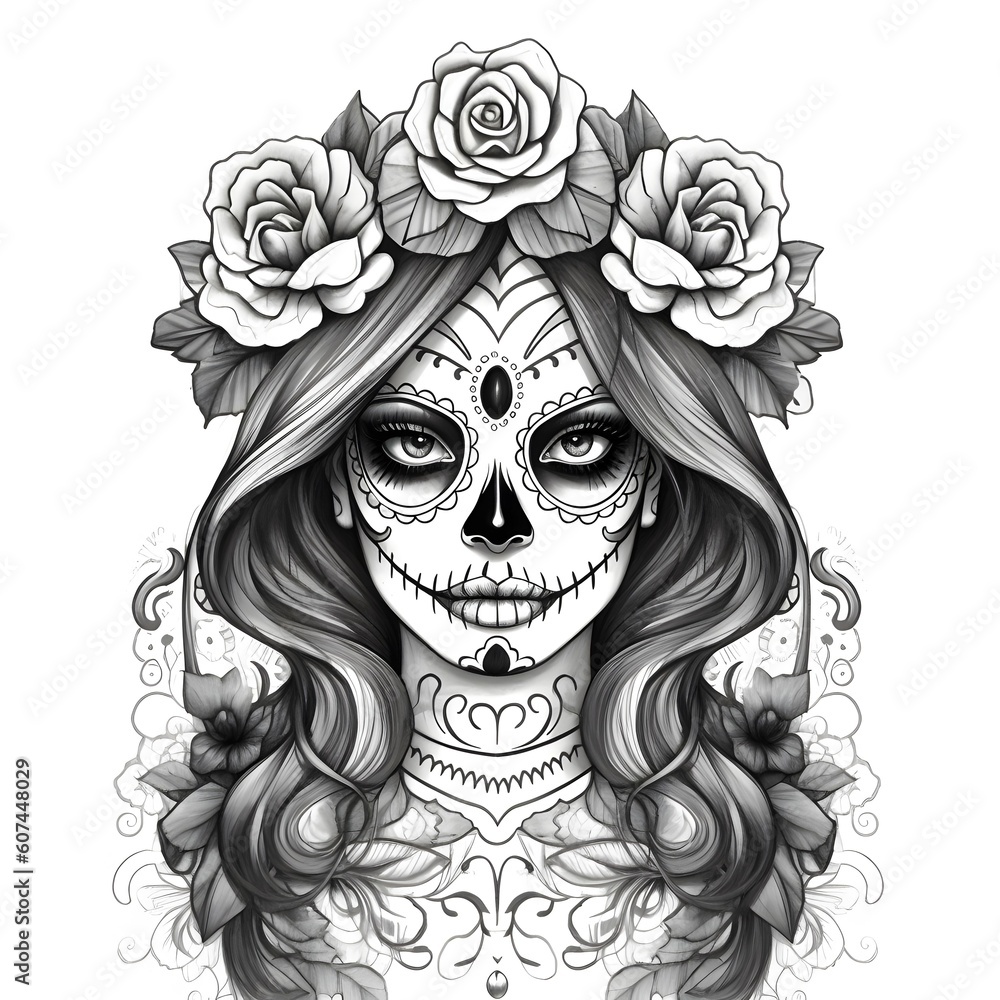 girly black and white sugar skull tattoos