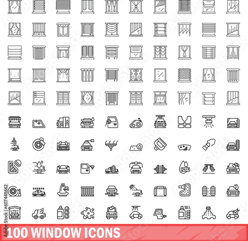 100 window icons set. Outline illustration of 100 window icons vector set isolated on white background