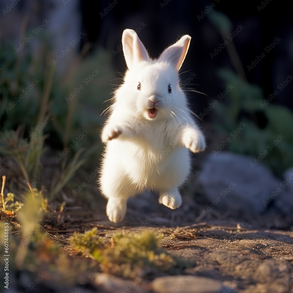 Dwarf Hotot Bunny Enjoying a Playful Hop, A Burst of Joy Dwarf Hotot Bunny Enjoying a Playful Hop, A Burst of Joy