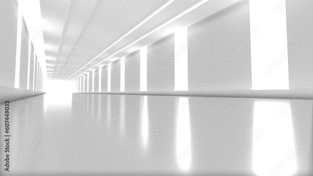 Fototapeta premium 無機質な灯りに照らされた回廊の3Dイラストレーション