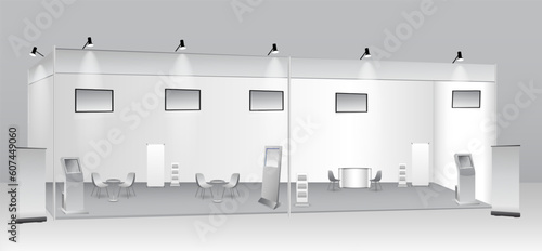 set of realistic trade exhibition stand or white blank exhibition kiosk or stand booth corporate commercial. eps vector