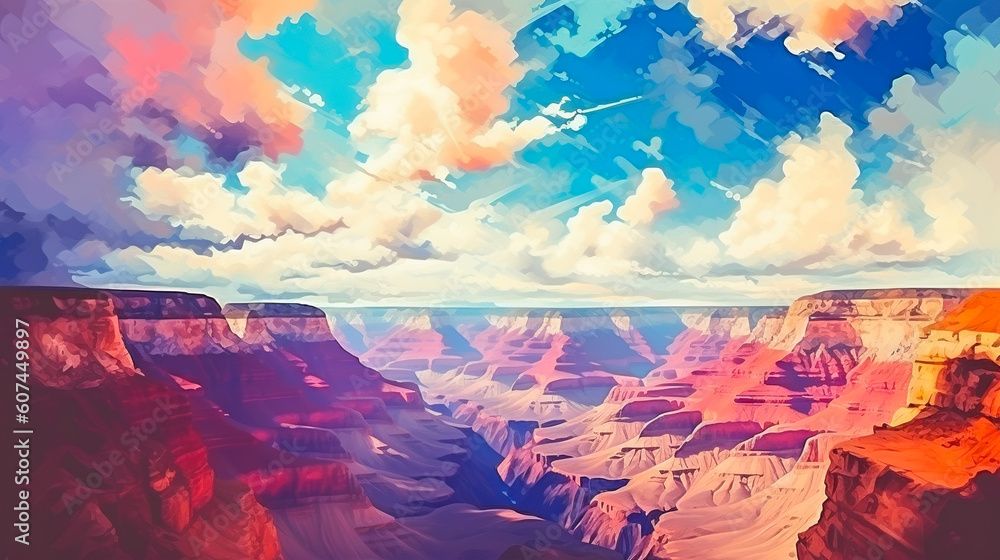 Grand canyon national park illustration landscape. Abstract colorful minimal style digital graphic art painting. Digital illustration generative AI.