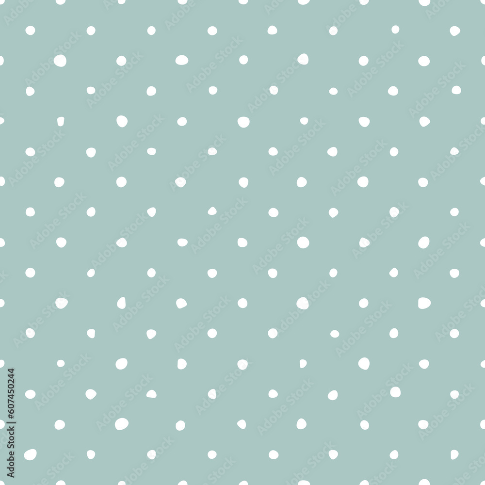 Tile vector pattern with white polka dots on pastel green background