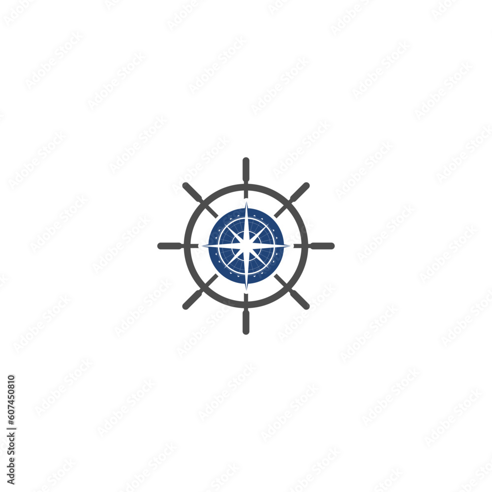 Nautical Steering wheel symbol with compass rose icon isolated on white background Nautical Steering wheel symbol with compass rose icon isolated on white background