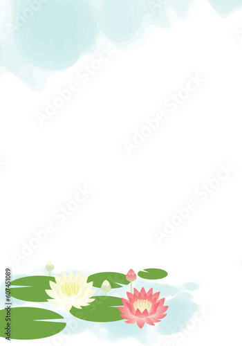 睡蓮の咲いている風景の背景イラスト