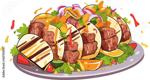 Traditional Turkish kebab, Shawarma bread filled with savory meat and fresh veggies