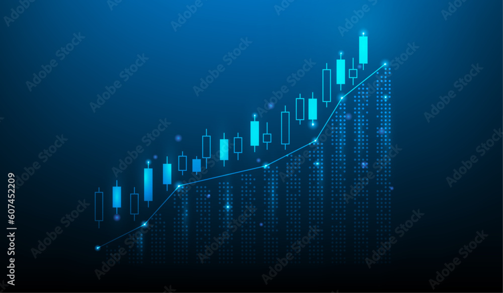 stock market investment graph growth technology. profit and finance diagram arrow up. trading chart increase. vector illustration fantastic hi tech design.