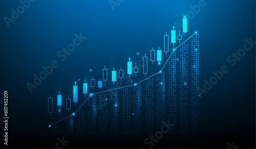 stock market investment graph growth technology. profit and finance diagram arrow up. trading chart increase. vector illustration fantastic hi tech design.