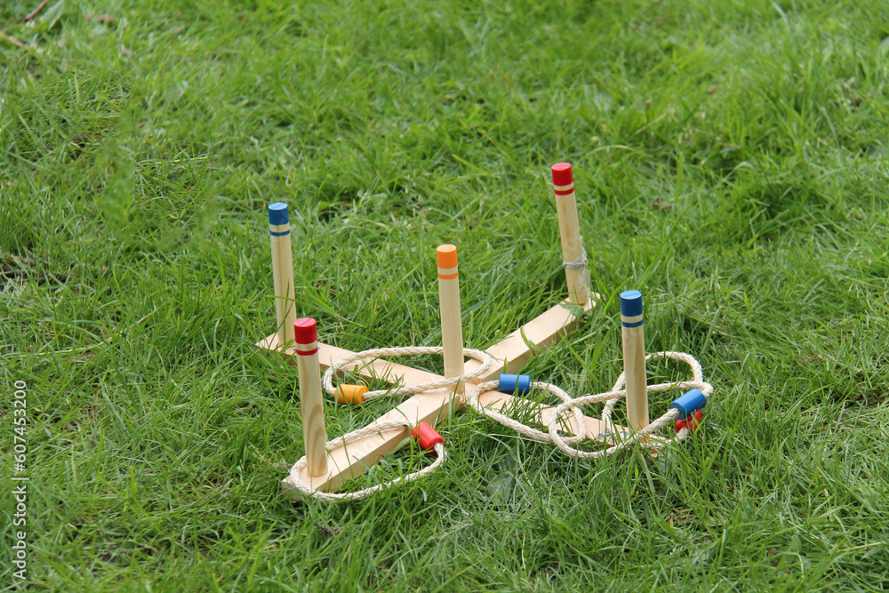 A Vintage Wooden Game of Hoopla with Rope Hoops.