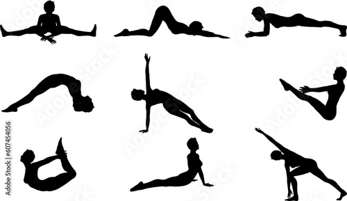 silhouettes of people doing yoga