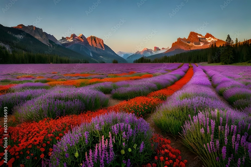 A field of colorful wildflowers in full bloom, creating a vibrant and picturesque landscape