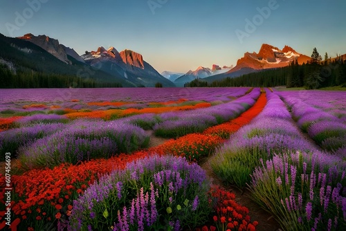A field of colorful wildflowers in full bloom, creating a vibrant and picturesque landscape