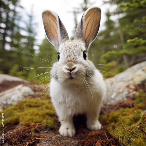 Curious Rhinelander Bunny: Playful Companion in a Curious Stance photo