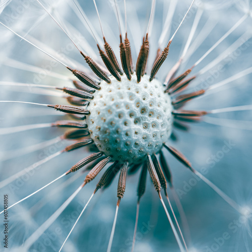 beautiful dandelion flower in springtime  blue and white background