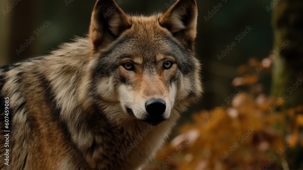 a wild wolf in the forest in autumn. Generative AI a wild wolf in the forest in autumn. Generative AI