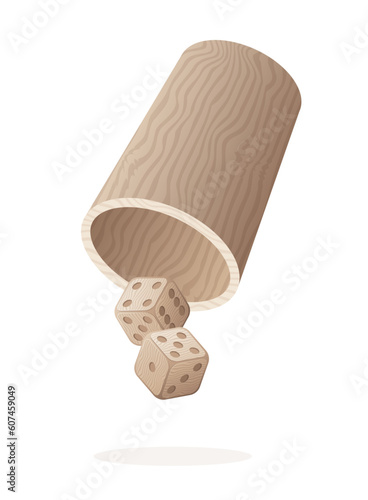 Cup and game dice. 3D casino clipart. Isolated vector and PNG illustration on transparent background.