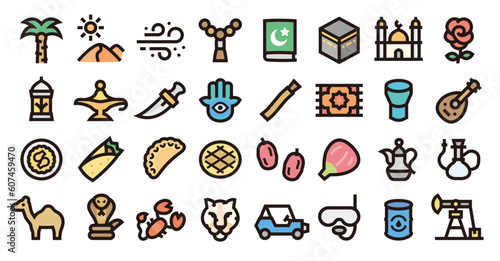 Saudi Arabia icon set (Bold outline color version)