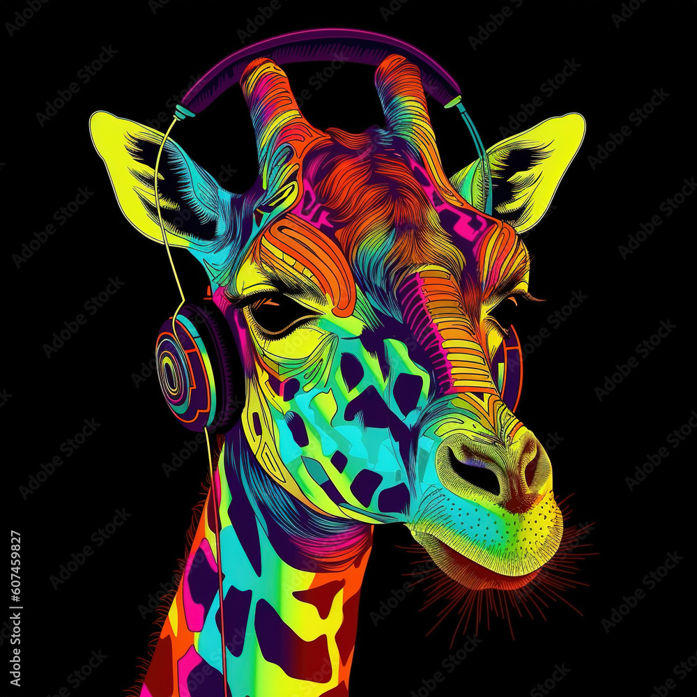 giraffe head illustration , pop art , black background , generative ai giraffe head illustration , pop art , black background , generative ai