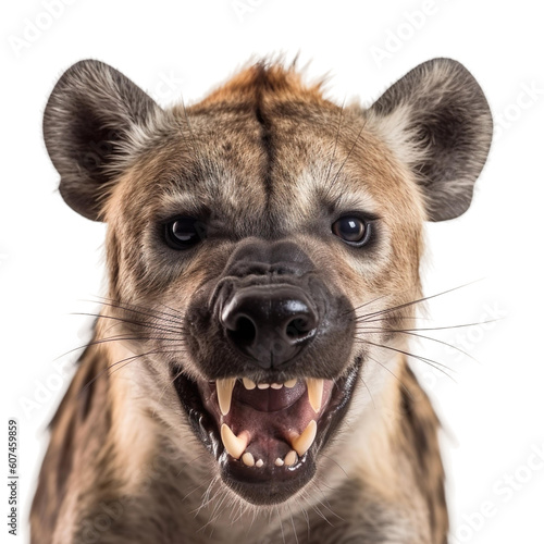 Murais de parede Front view close up of hyena animal isolated on transparent background