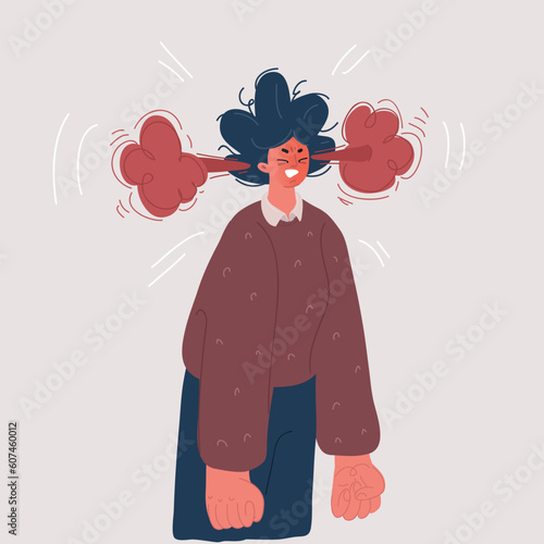 Young angry woman with steam blowing from ears