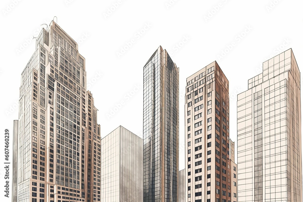 The illustration of skyscrapers, AI contents by Midjourney