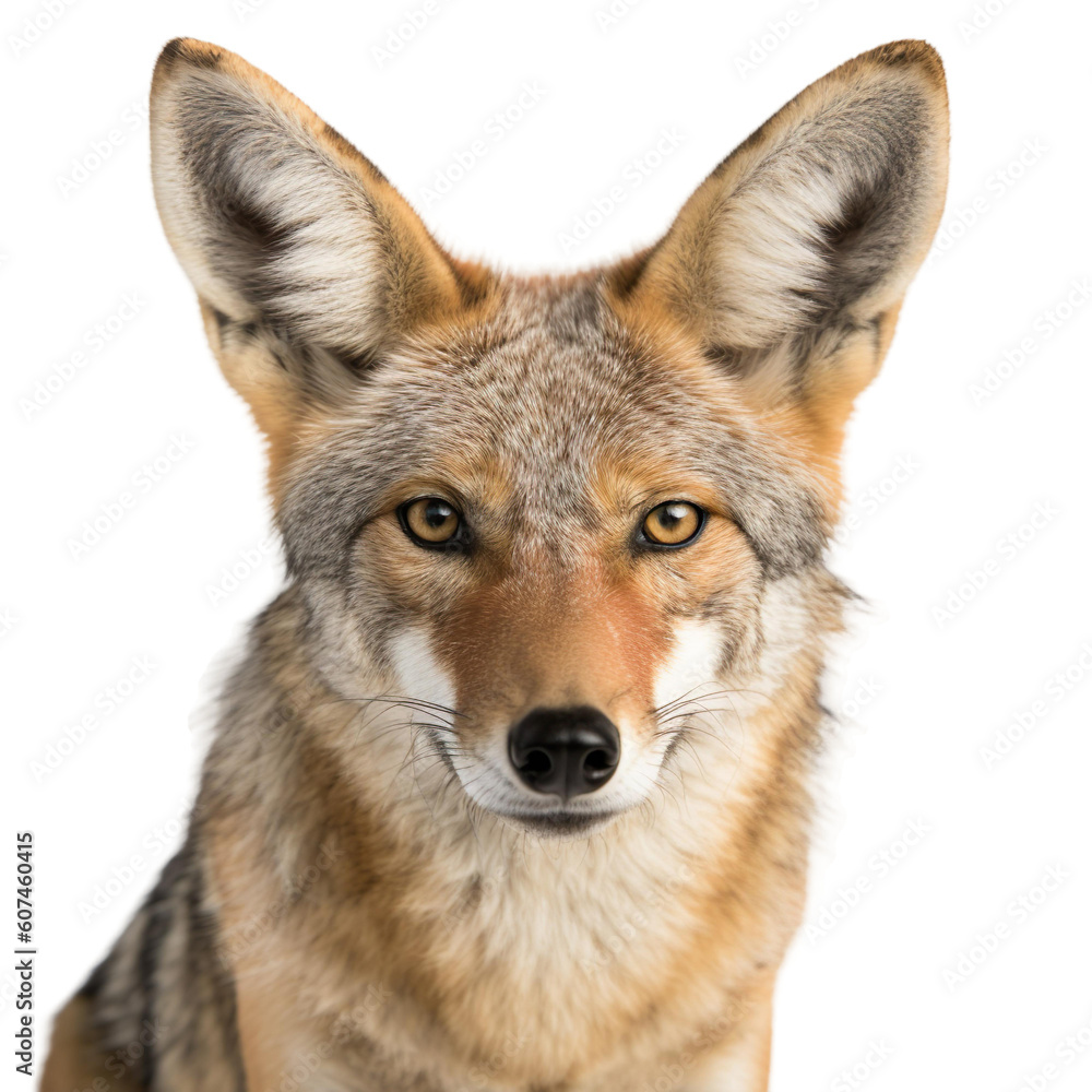 Front view close up of Jackal animal isolated on transparent background