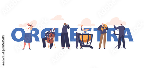 Orchestra Concept. Talented Musicians Perform Classical Masterpieces On Stage With Conductor, Artists Playing Music