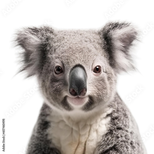 Front view close up of Koala animal isolated on transparent background