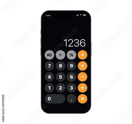 Smartphone calculator app interface. Software with ui on cellphone screen. Design mockup with keyboard.