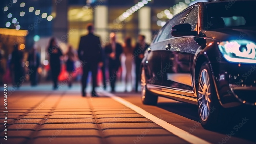 Red carpet entrance and limousine with Generative AI. Red carpet entrance and limousine with Generative AI.
